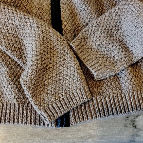 Tahari Merino Wool Blend Cardigan Sweater Brown Zip Front Faux Leather Trim Sz M - Picture 4 of 8